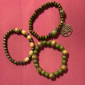 Green Beaded Bracelets Set